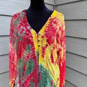 INDIA BOTIQUE Top, sheer, COLORFUL TUNIC, armpit to armpit measures 22” (XL)